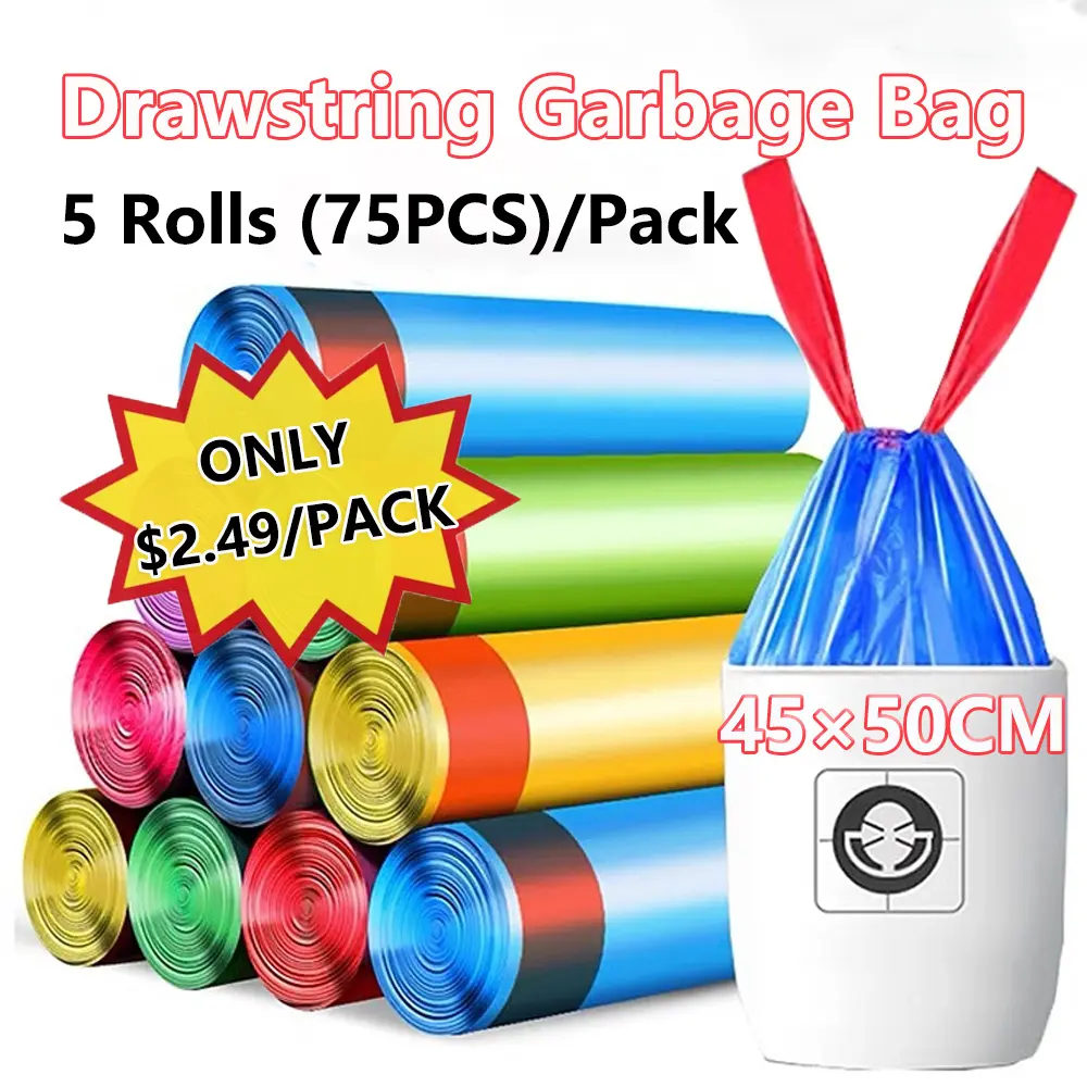 BUNDLE OF 2 SG [5 rolls] Trash Bag / Drawstring Garbage Bag / Rubbish Bag / Plastic Bag