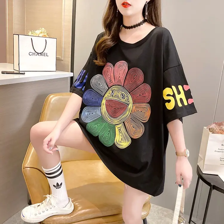 Kaos Oversize , Baju T-shirt Wanita Bahan Katun Campuran Adem CODE V1201 7