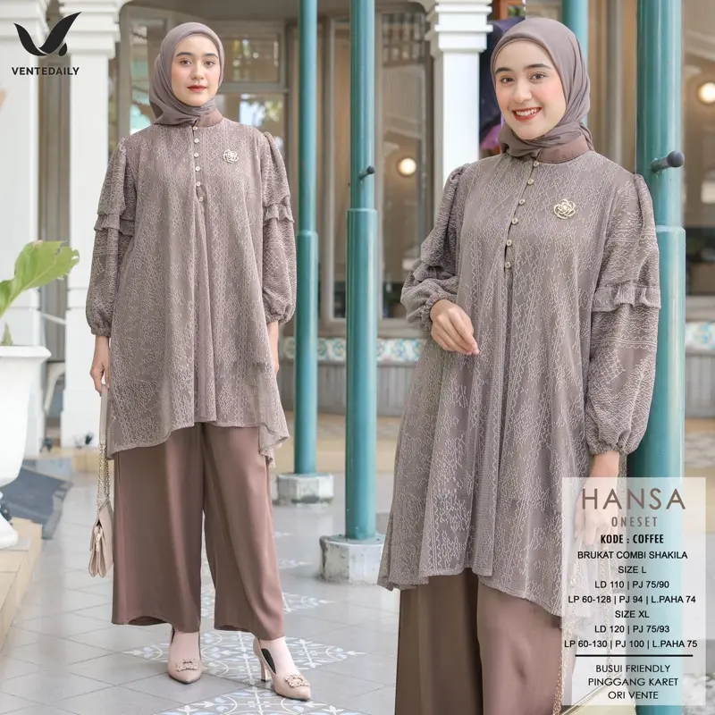 Vente Daily Hansa One Set / Muslim One Set Wanita Kekinian Ootd Outfit Kondangan Lace Combi Shakila Oversize Bumil Busui Hansa One Set 2