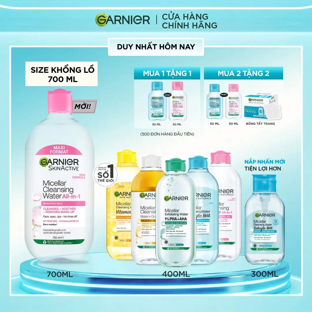 Nước Làm Sạch & Tẩy Trang Garnier Micellar Cleansing Water Cho Da Nhạy Cảm 400ml