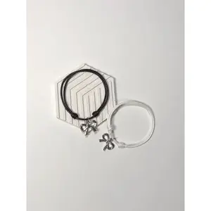 Gelang couple pita silver gantung tali Korea / gelang pasangan