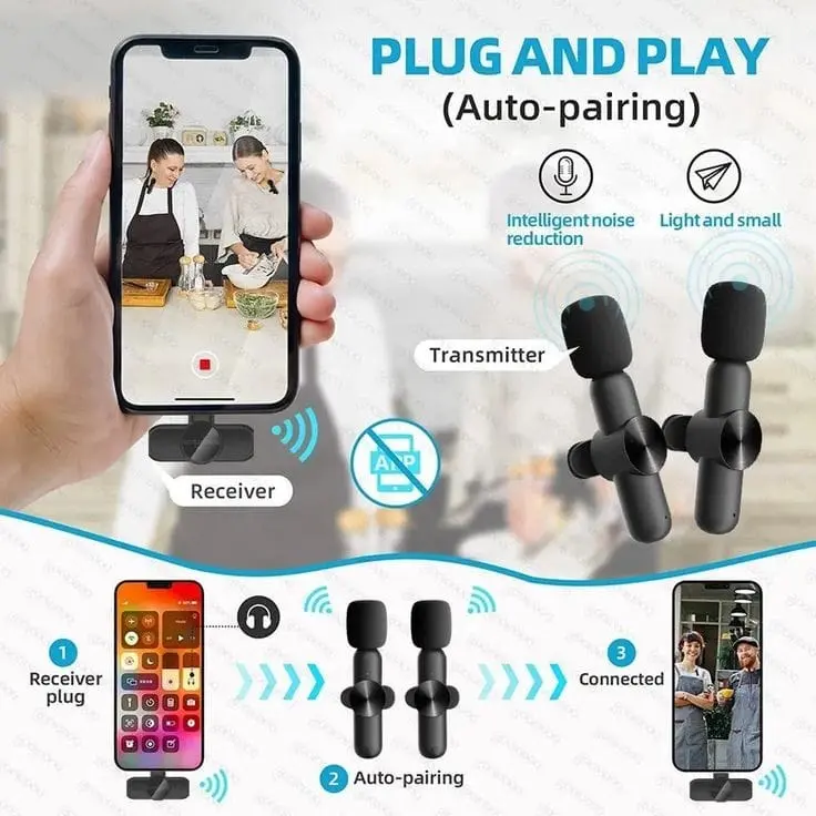 Mikrofon Wireless K9 Portable Dual | 2 Mic Clip-on Vlog | Suara Jernih Microphone Plastik 5