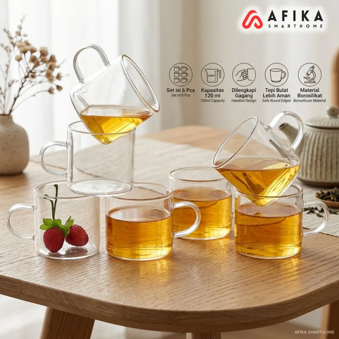 Gelas Cangkir Teh Kopi Set 6PCS Tahan Panas Tea Cup Borosilicate 120ml