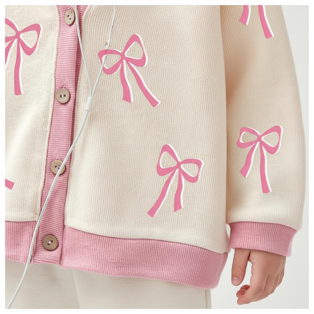 CAIFU Jaket Cardigan Pita Cream Anak Perempuan Lengan Panjang Y2K Usia 3-12 Tahun Bahan Lembut Halus Nyaman Adem Variasi Warna Pastel Cantik Fashion
