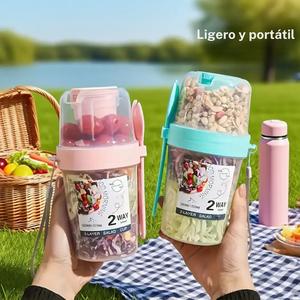 Vaso Portátil para Ensalada con Tenedor y Tapa, Contenedor Reutilizable para Almacenar Alimentos, Diseño Duradero, Ligero, Comer Sano, Regalo Perfecto para Navidad