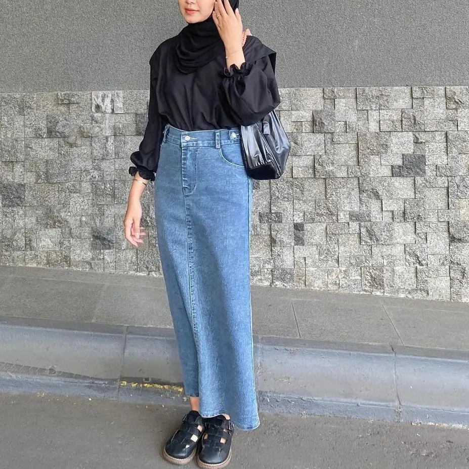 Rok Jeans Span Skirt Theana Belah Belakang