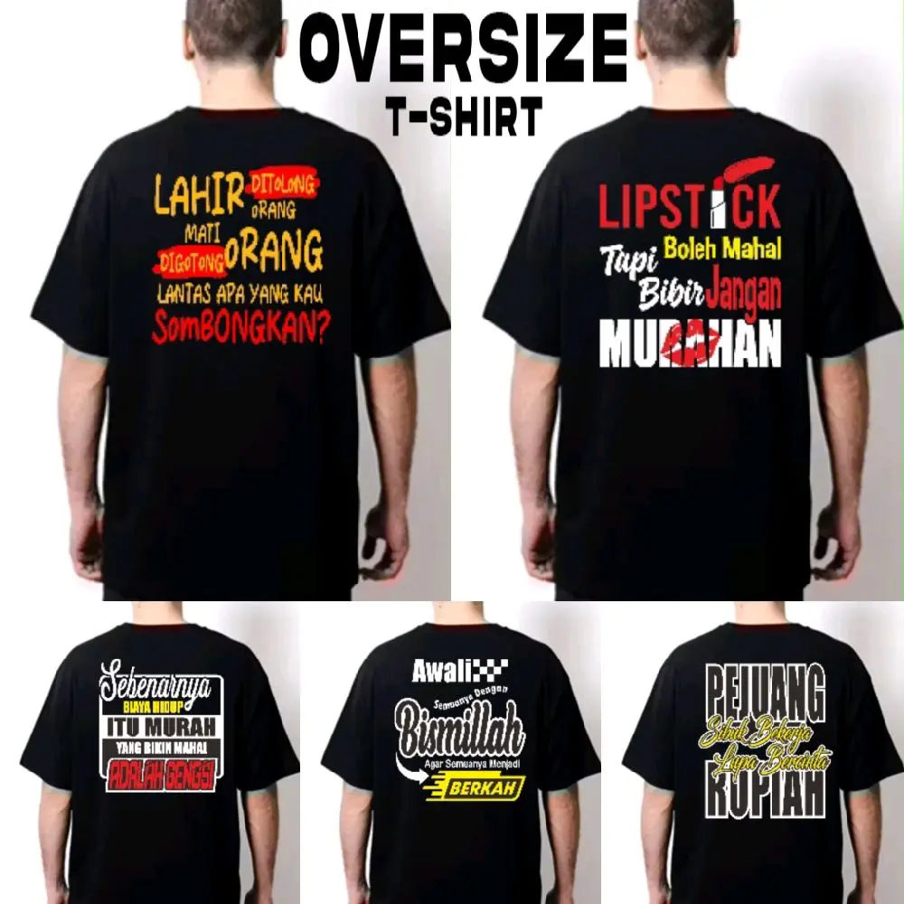 Kaos Oversize 100rb dapat 5 pcs Kaos kata-kata Baju Atasan T-Shirt Motif Kata Pria Wanita