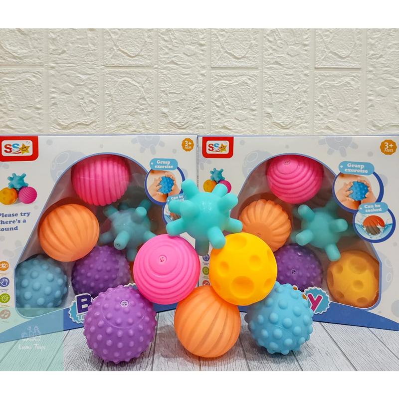 ST - Mainan Bayi Bola Pencet Baby Training Ball Sensor Motorik 6 PCS SS2060//mainan pelatih touch ball anak yg baru lahir /bola karet bunyi /soft ball set/sensori ball bola karet 0