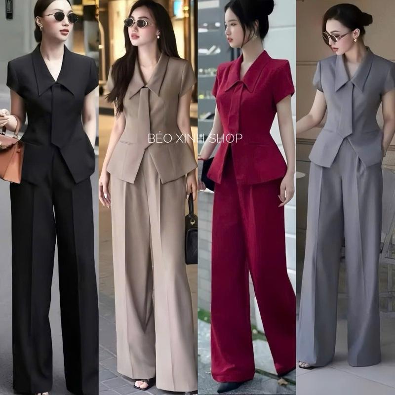 Set Quần Áo Cổ Vest Cà Vạt Vải Cotton Lạnh Cho Các Nàng 40 - 95Kg Nữ Top Women Xoè - A.1465