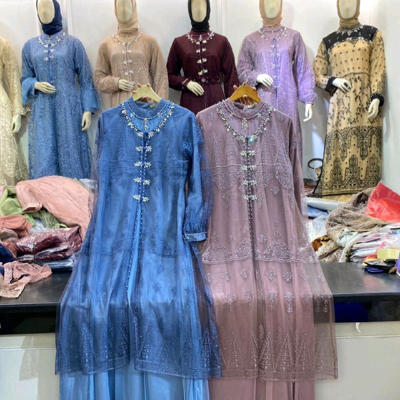 Ghalya Dress Versi 2 Satin Silk Lapis Tile mix brokat Payet || RONAACHRISS 2
