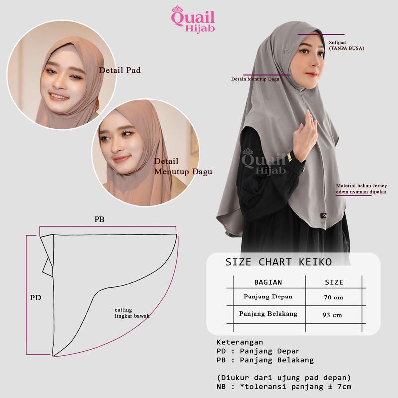 Hijab Dagu Casual Daily | Kerudung Malaysia | keiko quail hijab Best Seller | Nyaman Instan Muslim Lembut 4