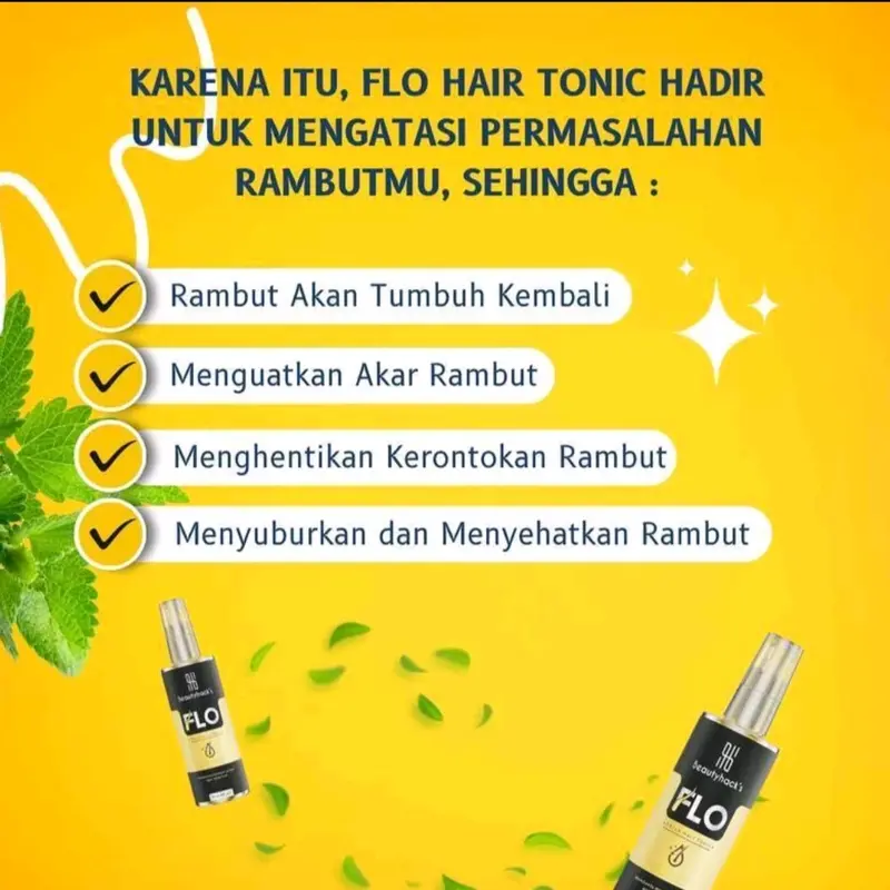FLO Hair Tonic I Merangsang Pertumbuhan Rambut I FLO Hair Tonic 60ml Minyak Rontom Vitamin Perawatan asli Menumbuhkan Rontok Kering Haircare Treatment Shampoo Argan Conditioner Mandi 4
