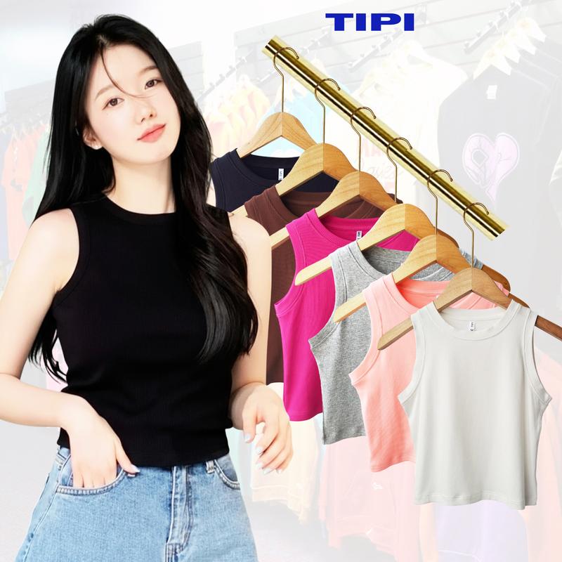  Áo ba lỗ nữ cổ tròn áo ôm cổ rộng chất liệu thun gân cotton 100% siêu co giãn. Top Women Màu Trắng Sen Voi Jean 