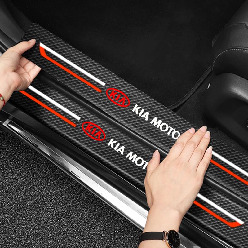 Bảo vệ miếng dán cửa ô tô bằng sợi carbon, cho KIA, miếng dán dải ngưỡng tự động, thích hợp cho Forte, Spectra, Mbang, Sportage, Picanto, RIO, Picanto, Cerato, Seltos, OPTIMA, Carnival, Sorento, phụ kiện 4