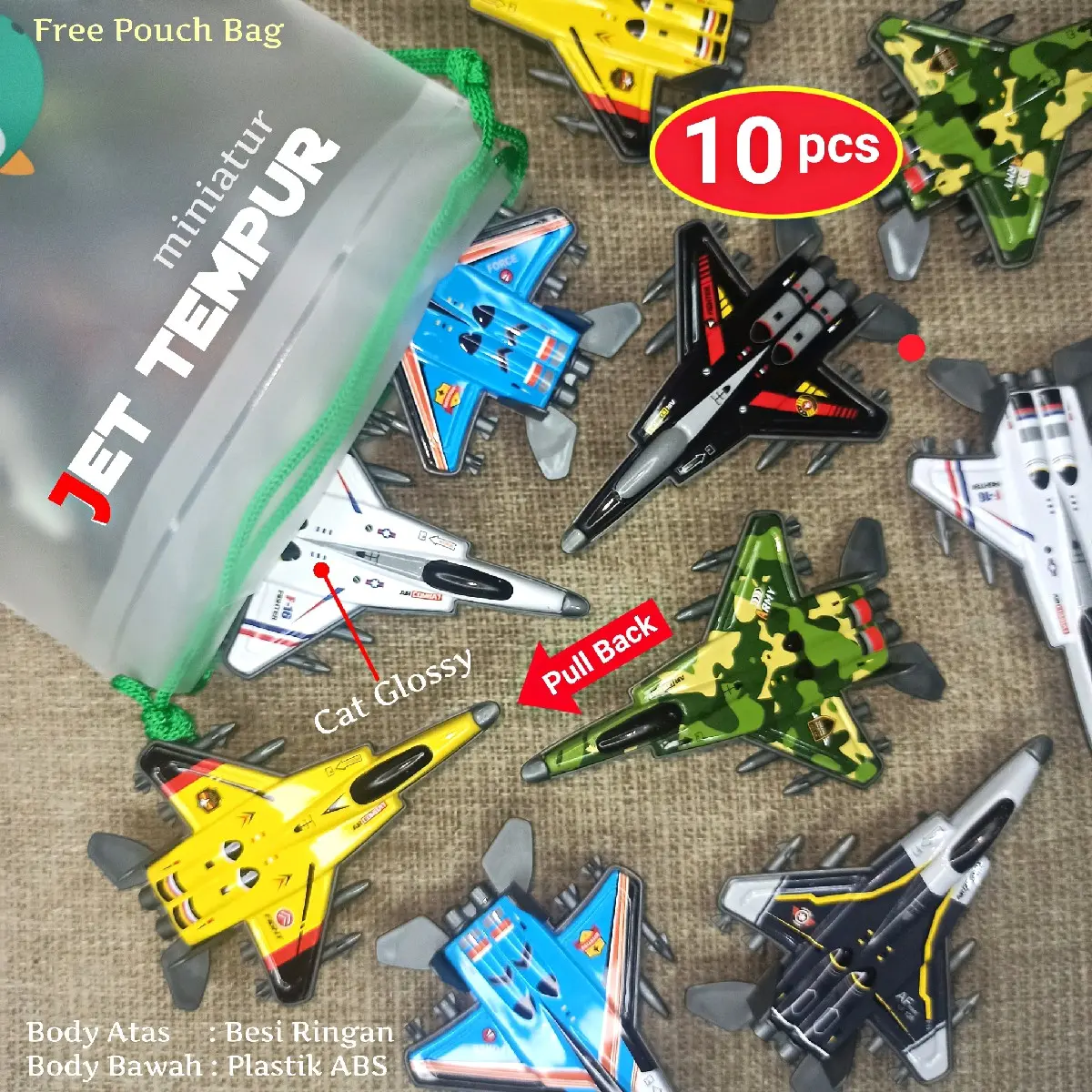 PAKET 10 Pcs IRON JET AIRPLANE (PULLBACK) MAINAN ANAK PESAWAT JET BESI  - SOUVENIR ULTAH ANAK Toys