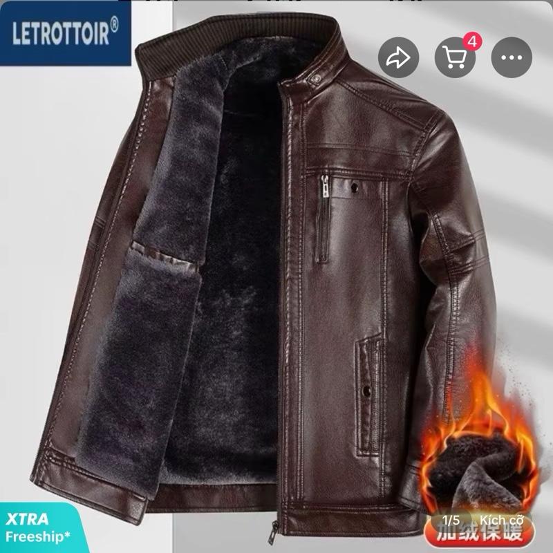  QC Mới CC   Áo khoác Da nam lót lông siêu ấm cho bố hàng mới cao cấp Menswear Jacket  hàng QC da mềm cao cấp  