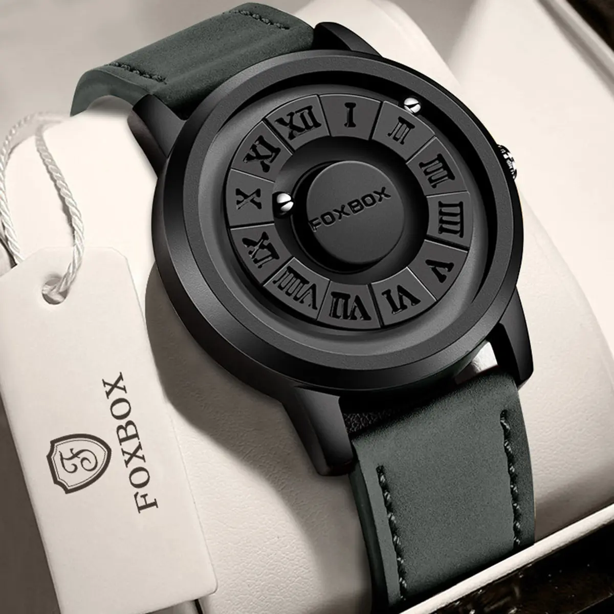 FOXBOX New Concept Fashion Watch, No Watch Pointer, No Watch Case, Double Suspended Magnetic Beads Timing, Original Quartz Watch