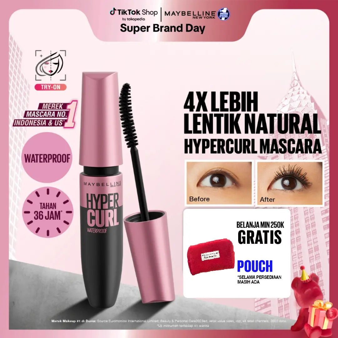 MAYBELLINE Volume Express Hypercurl Waterproof Mascara 9.2 ml Maskara Eye Make up Bulu Mata Panjang Tebal Tahan