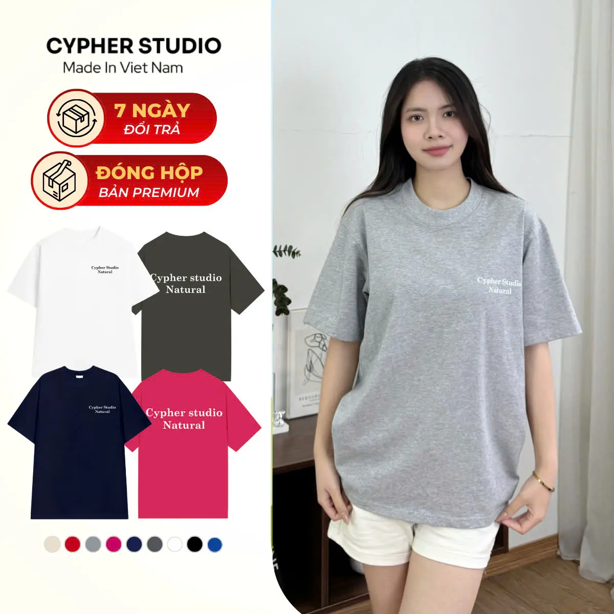 AP01 Áo Thun CYPHER STUDIO NATURAL 100% Cotton 260GSM Tay Lỡ Form Rộng NAM NỮ Menswear Womenswear Cổ tròn Top Unisex