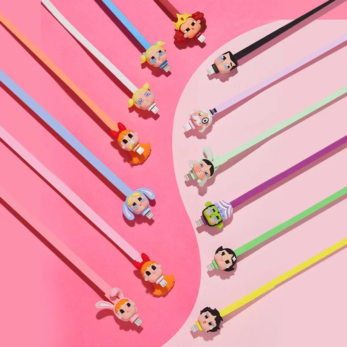 POP MART CRYBABY × Powerpuff Girls Series-Cable Blind Box CRYBABY x Flying Girl Police Series Data cable phone charging cable Trendy toy peripheral gifts type-C iphone