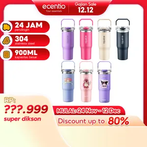 【ecentio x jordi onsu】ecentio tumbler minum stainless 900ml premium botol minum aesthetic besar Biru Silikon Steel Vacuum