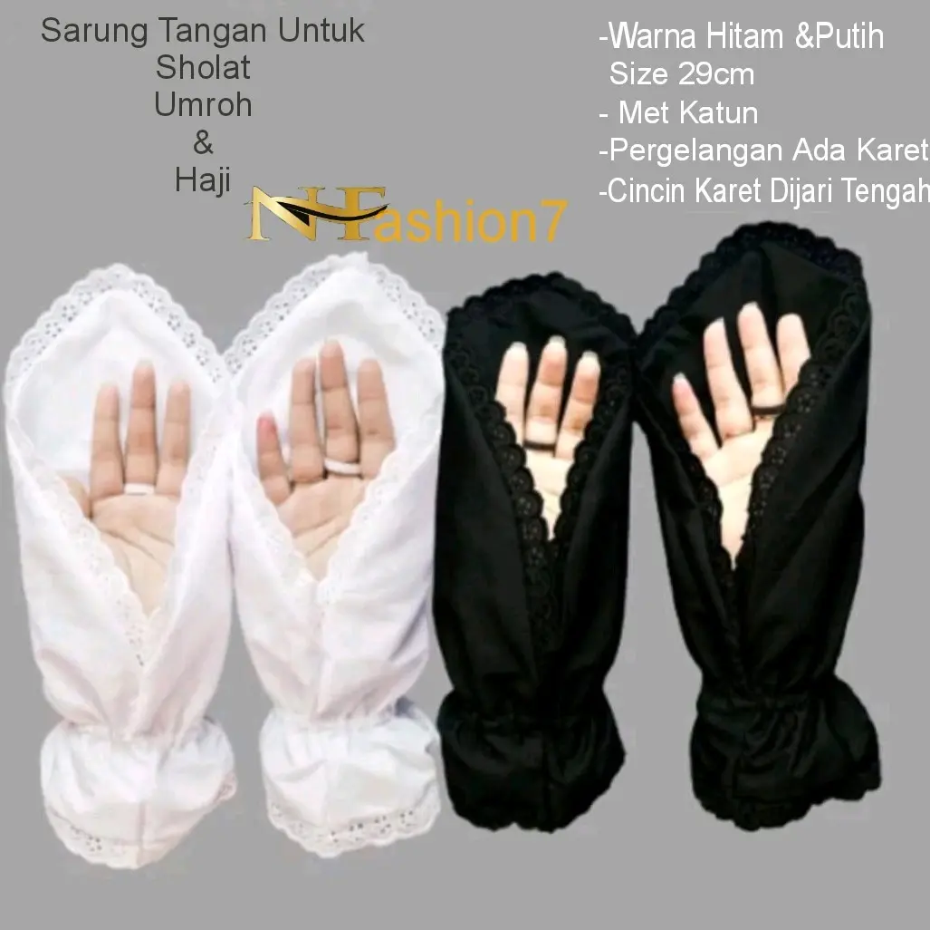 Sarung Tangan Wanita Katun Premium untuk Umroh dan Haji Hitam Putih