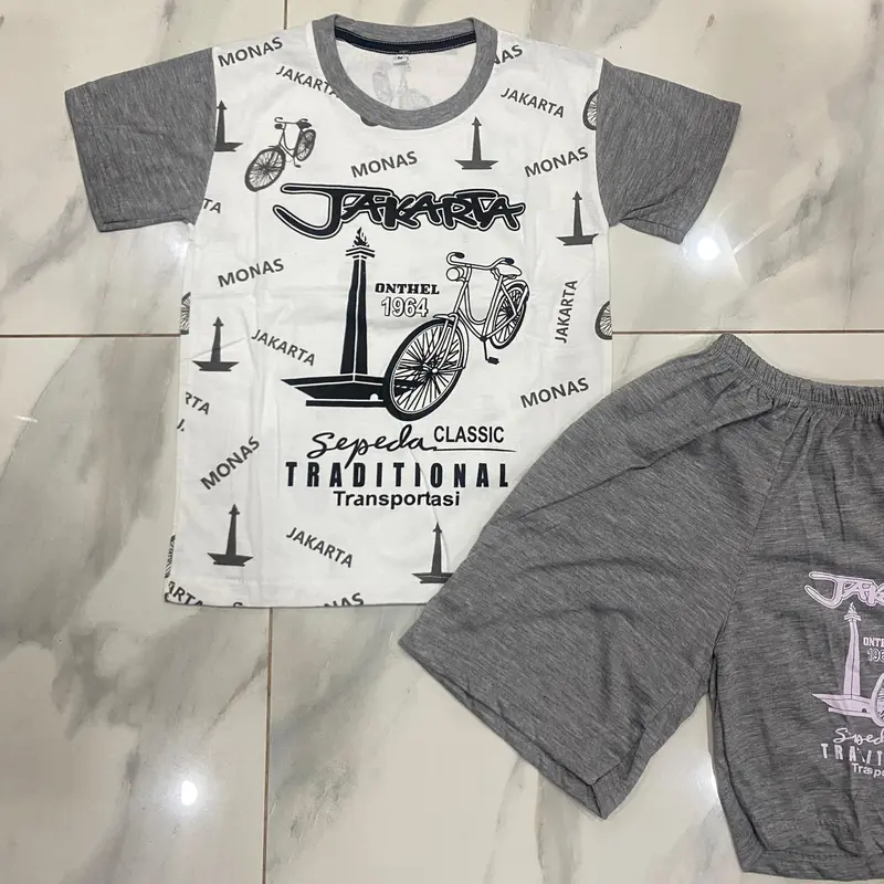 Setelan kaos anak oleh oleh jakarta motif monas dan onthel / kaos anak anak / setelan anak laki-laki / setelan anak perempuan / kaos anak 4