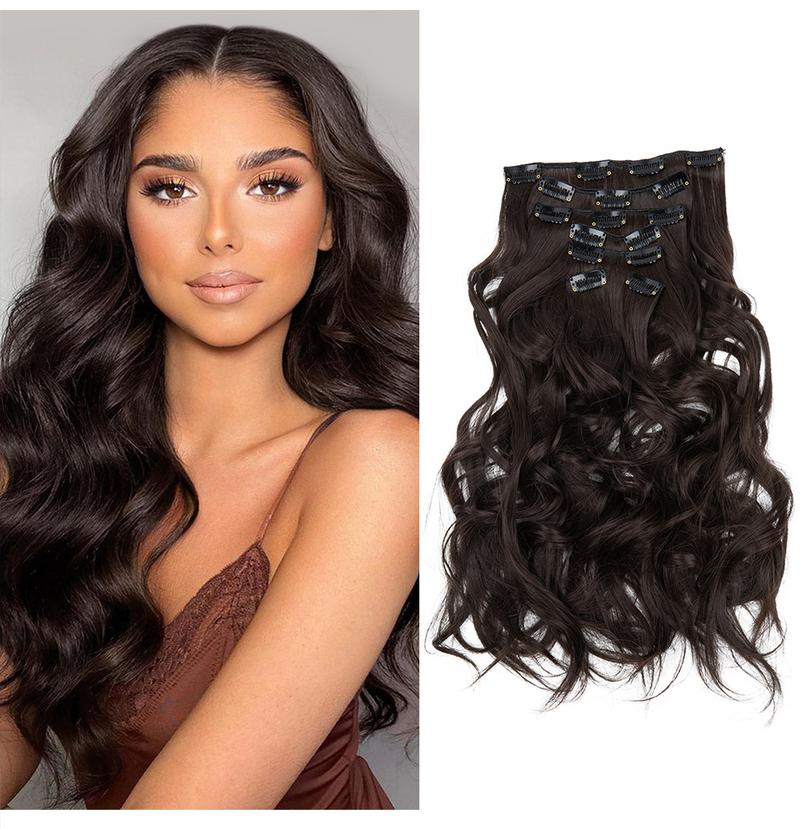 Product Introduction of European and American Fashion 16 Card 7-Piece Set Wig Set Women's Long Curly Hair High Temperature Matte Silk Hair Extension Cross-Border Foreign Trade 8