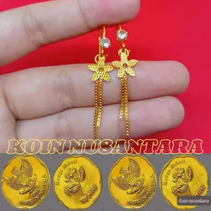 TERBARU  anting koin motif jurai bintang permata. anti karat anti luntur