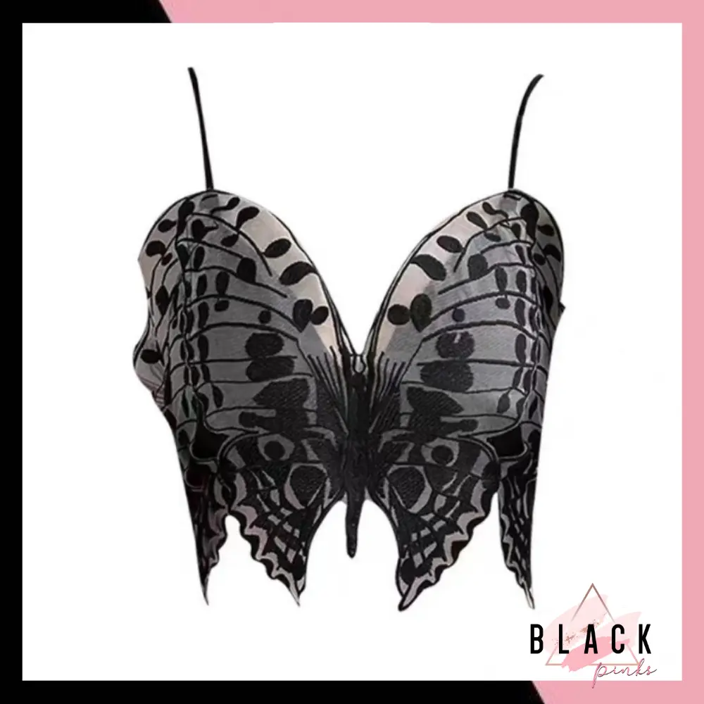 Blackpink Tanktop Bra Bh Wanita Motif Kupu-Kupu Butterfly Croptop Y2K Style Atasan Summer Beach Pantai 1139