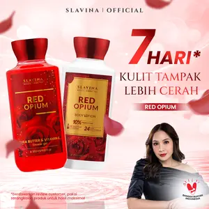 SLAVINA Bundle 2IN1 Red Opium (Body Lotion + Shower Gel) by Nagita Slavina – Handbody Tone Up Whitening, Body Lotion Wangi Tahan Lama, Sabun Mandi Bright Soap, Body Care Pencerah Badan