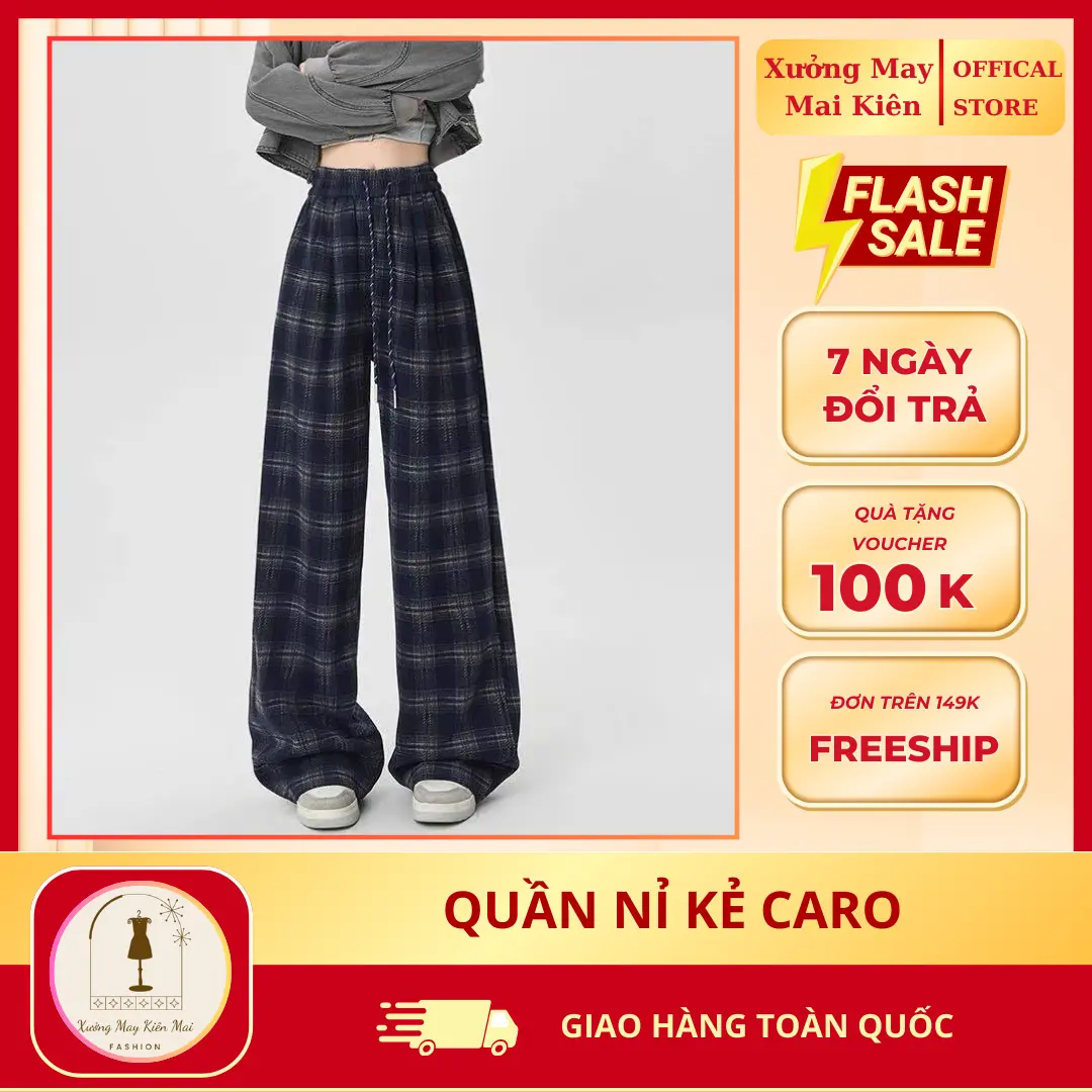 Quần Kẻ Caro Dạ Umi Suông Phối Cạp Nam Nữ Thời Trang Cá Tính - Ong, Women