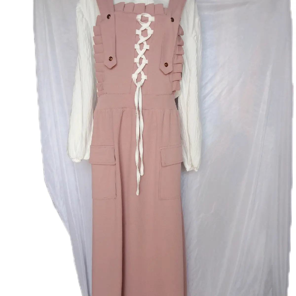 Rok Kodok Wanita Dewasa Panjang Overall Katun Putih Muslim Casual - Maxi, Bawahan