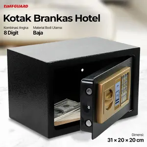 TaffGUARD Kotak Brankas Hotel Safety Box Password 8 Digit 31x20x20cm tanpa Lubang Koin - Black