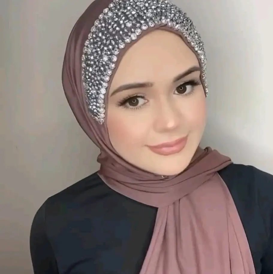 Jilbab Instan Segi Panjang untuk Hari Raya - Pashmina Instan Elegan - Muslim, Kerudung, Hitam, Wanita, Diamond
