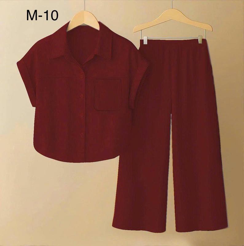  Bộ đũi nữ thiết kế mới – set đồ bộ hot trend dáng rộng thoải mái tôn dáng che bụng tốt – áo tay ngắn cổ sơ mi phối quần dài ống suông – chất đũi tơ mềm mát không nhăn lên form cực đỉnh 