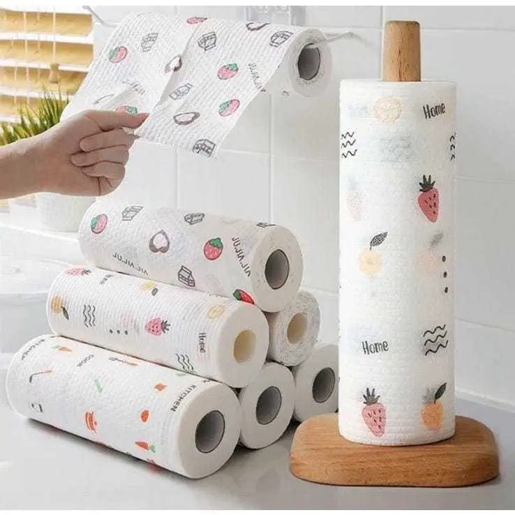 PROMO 2PCS Tisu Gulung Roll Isi 50 Lembar Tisu Dapur Lazy Wipes Tissue Roll Gulung - Tissue Kain Lap Non Woven untuk Membersihkan Minyak dengan Motif Random - Cleaning