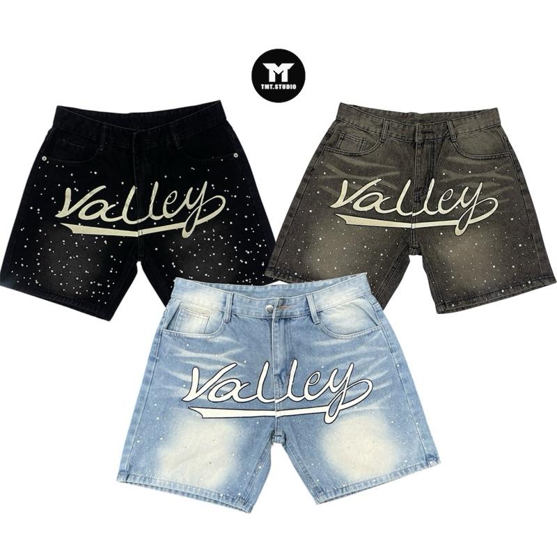 [SALE 10-10] QUẦN SHORT JEAN ĐÍNH ĐÁ BLING BLING VALLEY - Thiết Kế độc quyền, Form Trên Gối,  Unisex Nam Nữ, Jean cotton cao cấp, Đl 360Gsm.