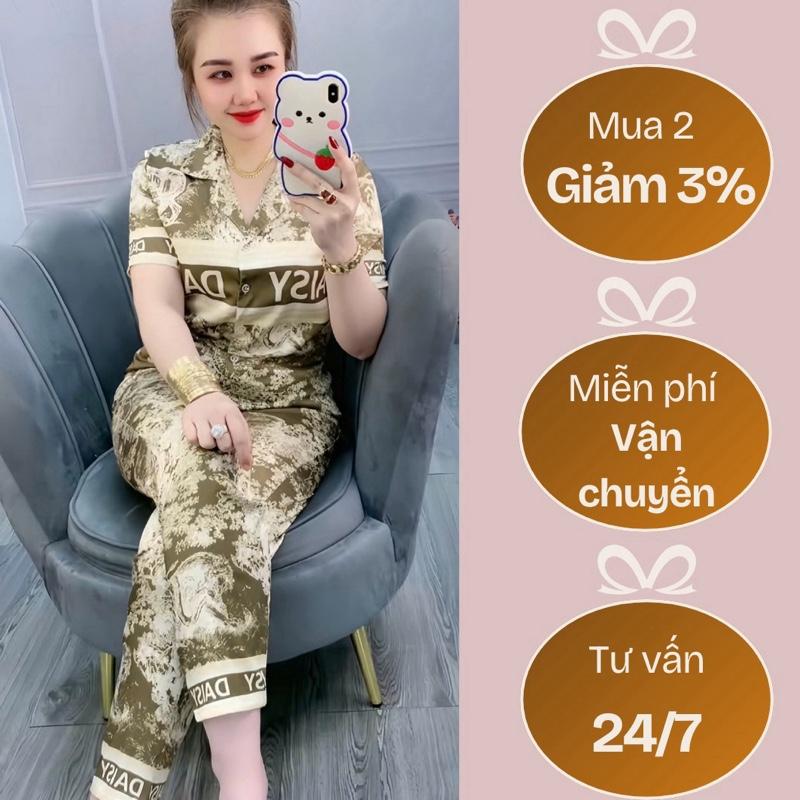 Bộ lụa dài mềm mịn hoạ tiết sang chảnh tối giản diện nhà dạo phố đủ size 38-68kg