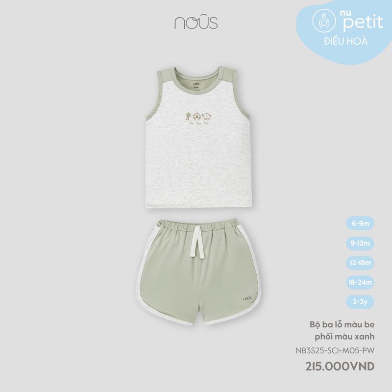 [KOL Nous Baby] S88 Bộ ba lỗ màu be phối màu xanh cho bé trai (từ 7-15kg) BST T7