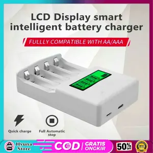 Charger Baterai Cas Baaterai 4 Slot AA AAA Ni-MH Ni-CD with LCD Display Pengisian Daya Baterai Universal
