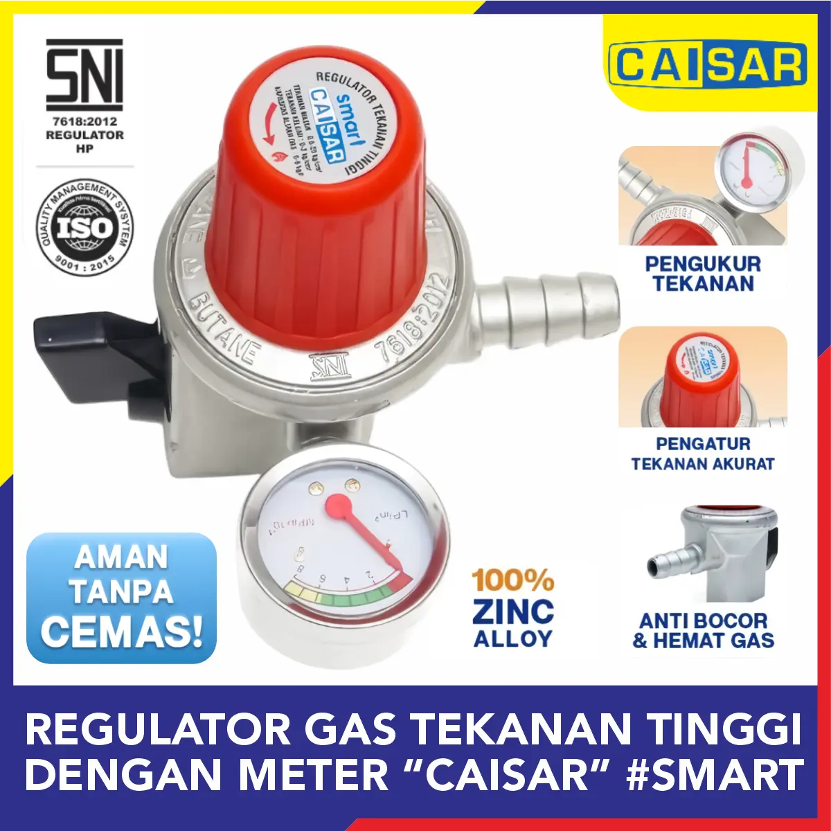 CAISAR - KEPALA REGULATOR TEKANAN TINGGI DENGAN METER GAS ANTI BOCOR (SMART)