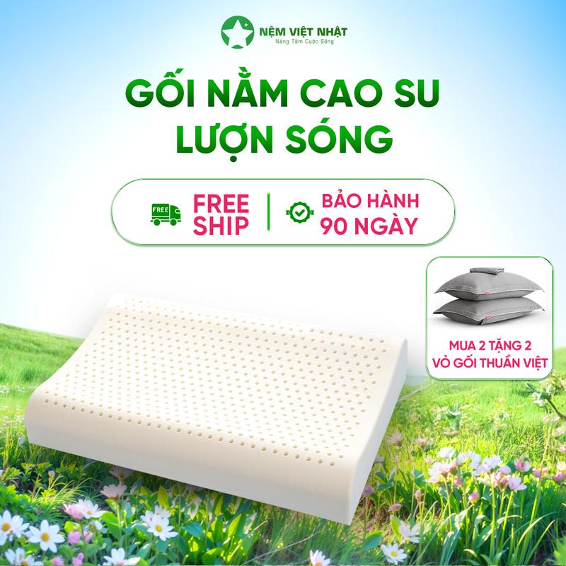 [Mua 2 Gối Tặng 2 Áo Gối] Gối Nằm Cao Su Việt Nhật Thiết Kế Lượn Sóng, Êm Ái, Giảm Đau Gáy Cổ - Kích Thước 40cm x 60cm