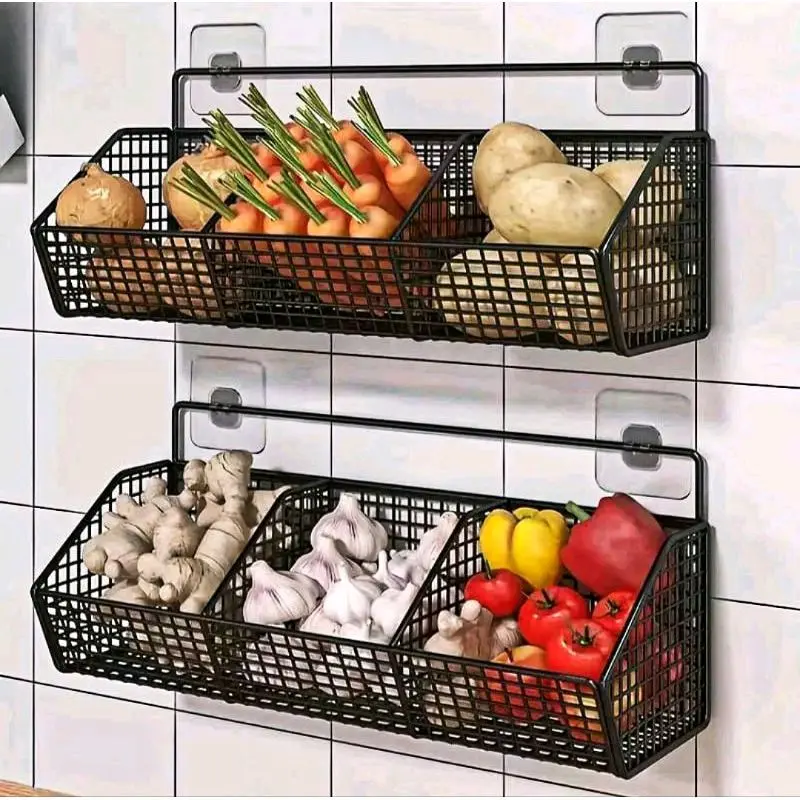 TERMURAH.. Rak kranjang tempel dingding hitam rak dapur anti karat rak kamar mandi Penyimpanan Keranjang Wadah Buah dll Dinding