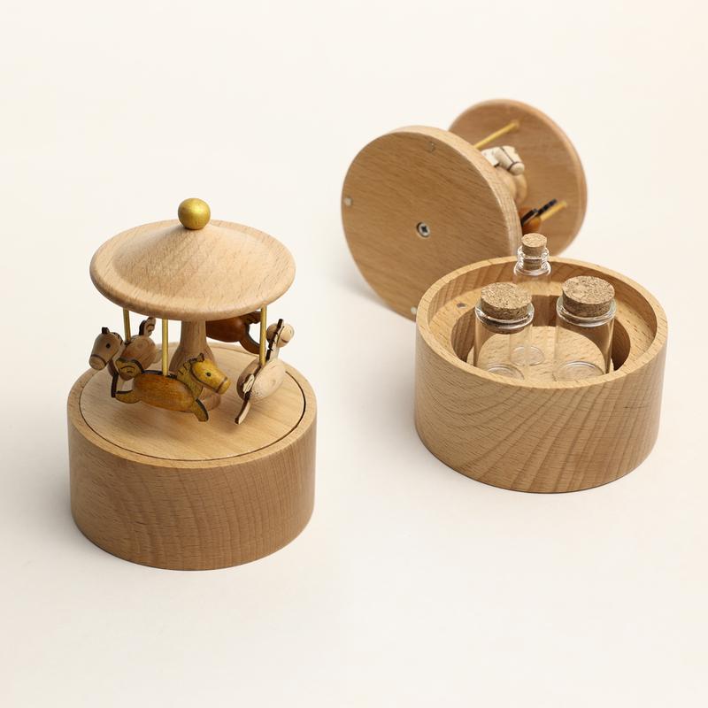 Hộp lưu niệm cho bé bằng gỗ beech hình vòng quay, đựng sợi dây rút ngắn dành…