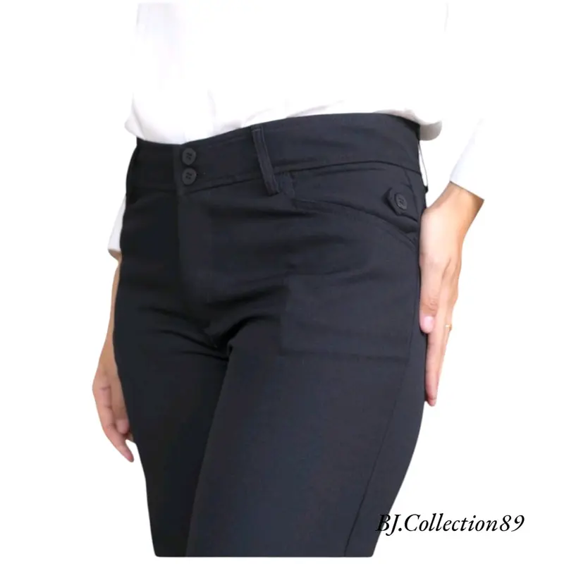 Celana Kerja Wanita Kantor - Celana Bahan Wanita Formal Panjang Hitam Abu Navy Coklat Variasi Kancing 8