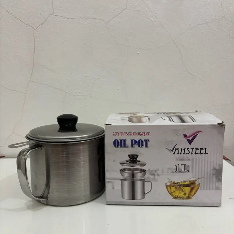 Ansteel Oil Pot 1L - Tempat Penyimpanan Minyak Stainless Steel 1 Liter dengan Tutup dan Pegangan OIL POT untuk Dapur Anda