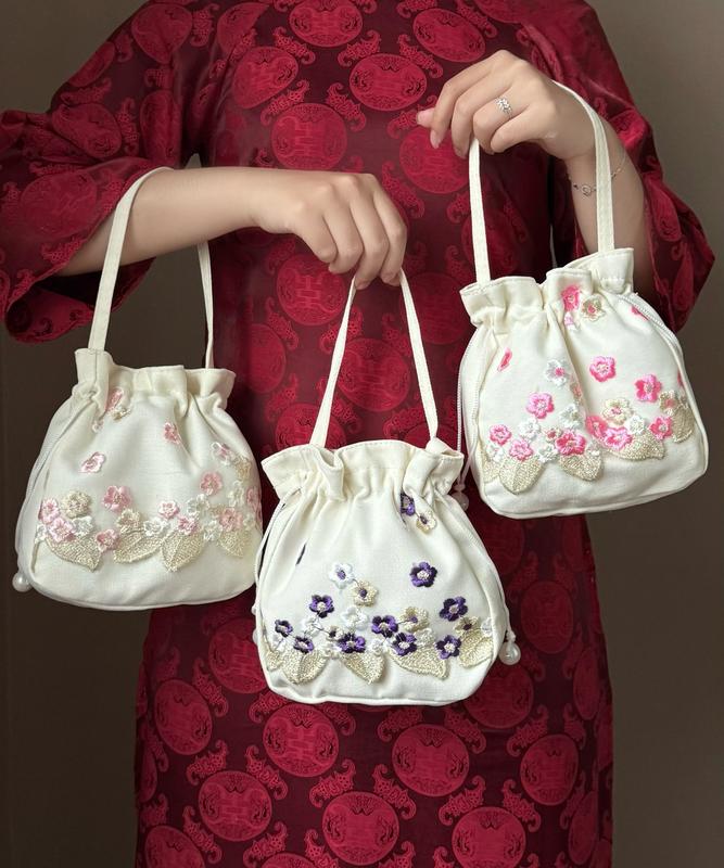 Túi thô rút ngọc trai thêu hoa mai Ảnh thật Hàng có sẵn
