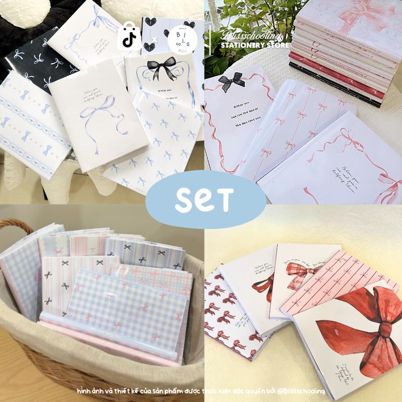 SET - NƠ COQUETTE Set giấy bao tập bọc vở bao sách nơ coquette hoa nhí | thiết kế bởi Bliss.