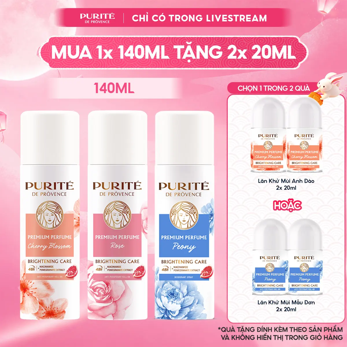 Xịt Khử Mùi Dưỡng Sáng Hương Nước Hoa Cao Cấp Purité 140ML + Tặng 2 Lăn Khử Mùi Dưỡng Sáng Hương Nước Hoa Cao Cấp Purité 20MLx2
